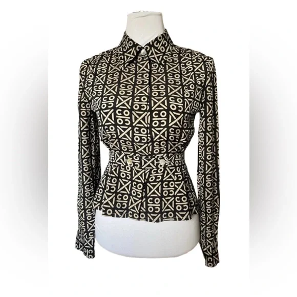 Chanel Coco Printed Logo Silk Blouse Button Down- Small - Picture 1 of 7